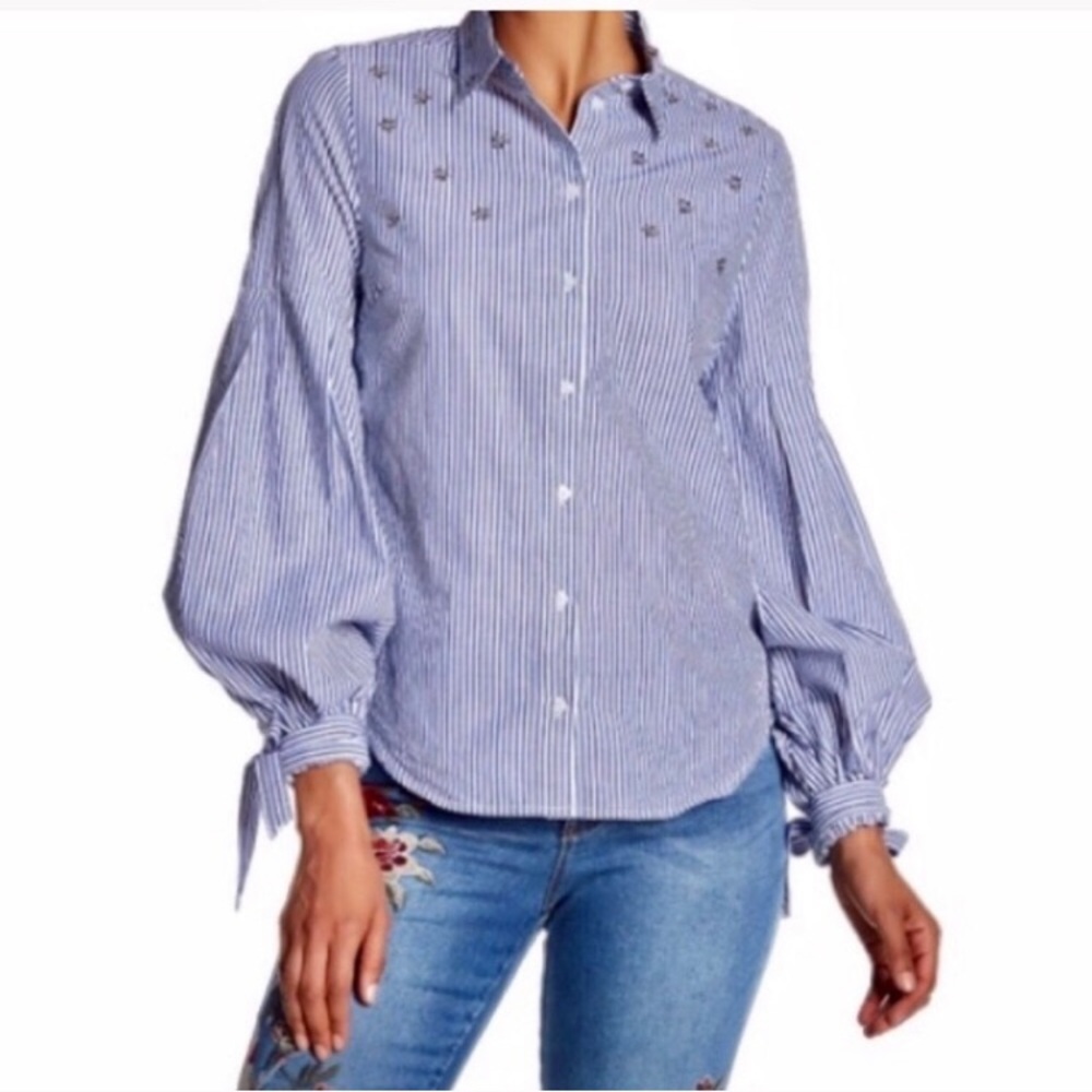 Nanette Lepore Embellished Striped Button Down